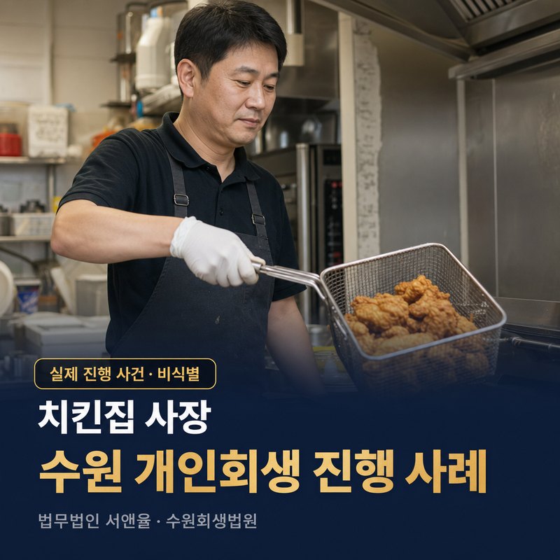 개인회생 절차, 가게를 닫지 않고 진행할 수 있나｜수원 40대 치킨집 개시결정 사례 — 이해를 돕기 위한 연출 이미지